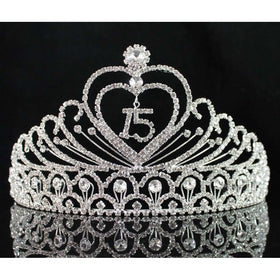JANEFASHIONS Quinceanera 15 Fifthteen Birthday Rhiestone Tiara Crown with Hair Combs T1756