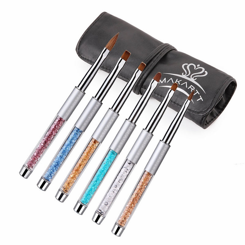 MAKARTT Sable Brush Kolinsky Acrylic Nail Brush UV Gel Nail Brush Pen Set 6PCS with Roll Up Bag