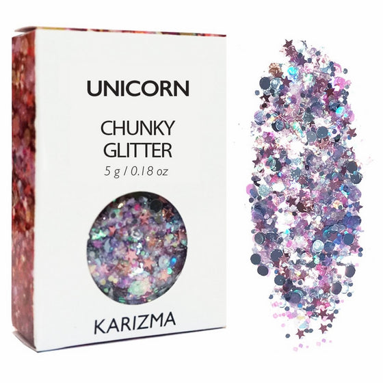 Unicorn Chunky Glitter, KARIZMA BEAUTY Festival Glitter Cosmetic Face Body Hair Nail