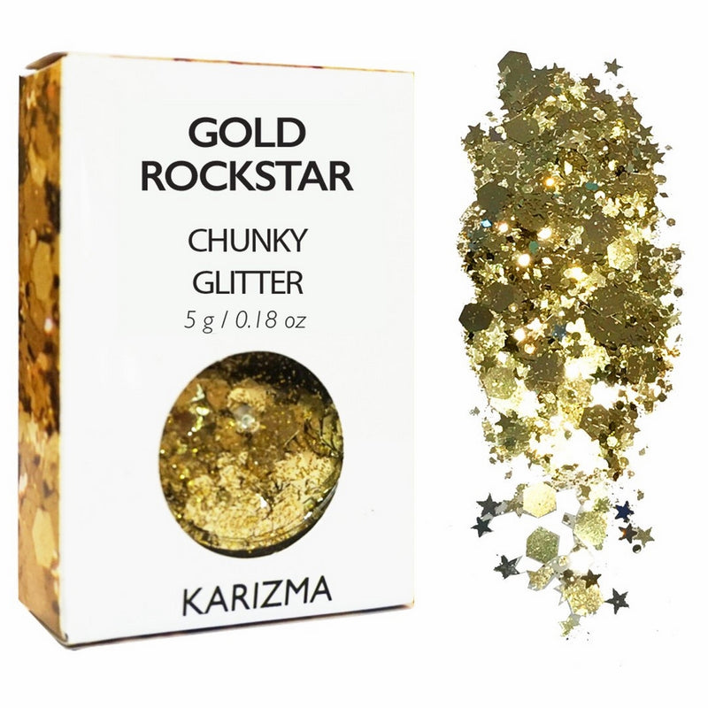 Gold Rockstar Chunky Glitter COSMETIC GLITTER KARIZMA Festival Beauty Makeup Face Body Hair Nails