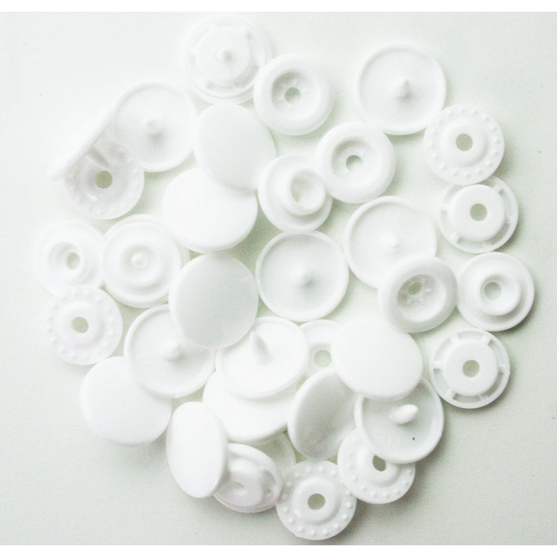 KAMsnaps 100 White Lead Tested KAM Snaps Size 20 (1/2 inch) Plastic Button Sewing Fastener CPSIA-Compliant Cloth Diapers Bibs Unpaper Towels PUL