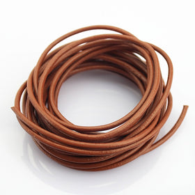 LolliBeads (TM) 3 mm Genuine Round Leather Cord Braiding String Light Brown 5 Meters (5 Yards)