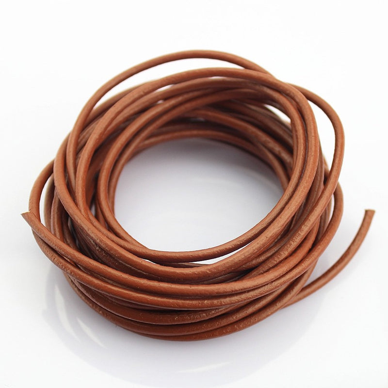 LolliBeads (TM) 3 mm Genuine Round Leather Cord Braiding String Light Brown 5 Meters (5 Yards)