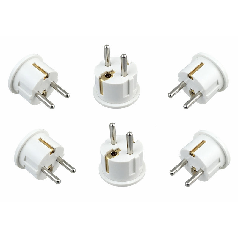 Instapark IPA-20-6P Heavy-duty USA/America Type A (2-Pin) & B (3-Pin) to European Type E & F / Schuko Electrical Wall Outlet / Socket Plug Adapter for Travel, 6-Pack (White)