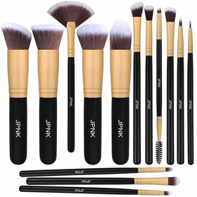 JPNK Synthetic Makeup Brush Set Cosmetics Foundation Blending Blush Eyeliner Face Powder Brush Makeup Brush Kit (Golden)