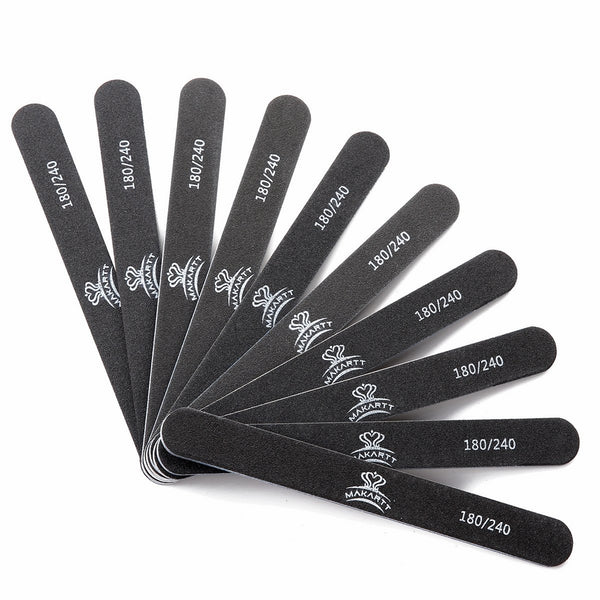 MAKARTT Professional Nail Files Black Washable Double Sided 180 240 Grit Nail Buffering File 10pcs