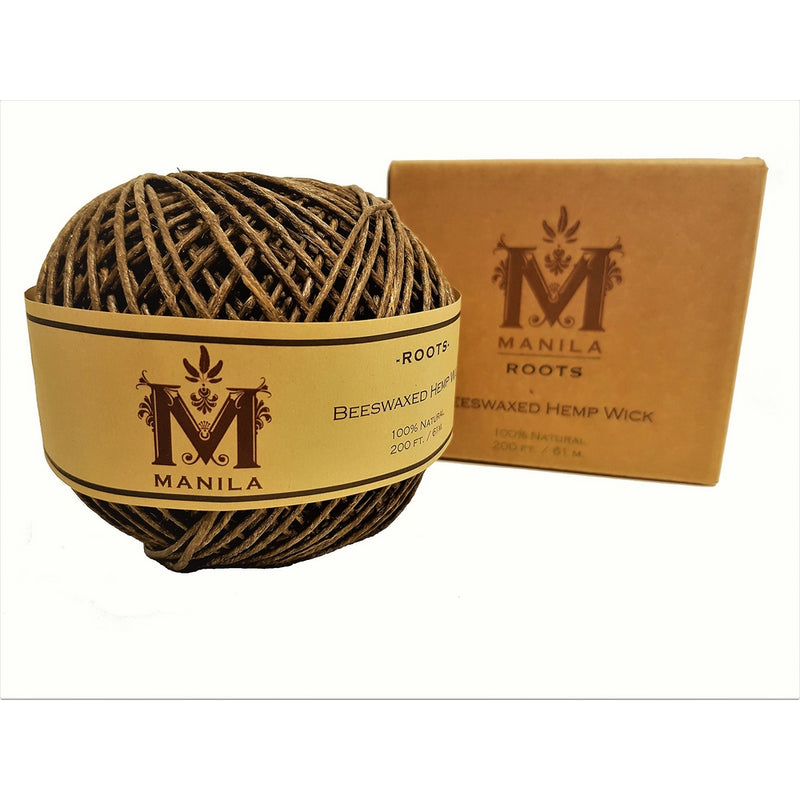 Beeswax Hemp Wick by Manila Roots - Organic Flame, Candle Making Kit, Hemp Twine Brown Spool - Strong and 100% Natural , 200 ft. / 61 m. 2mm Thick