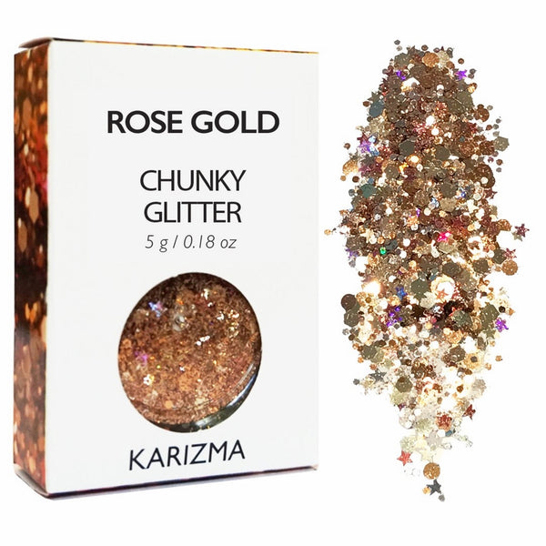 Rose Gold Chunky Glitter KARIZMA BEAUTY Festival Glitter Cosmetic Face Body Hair Nails