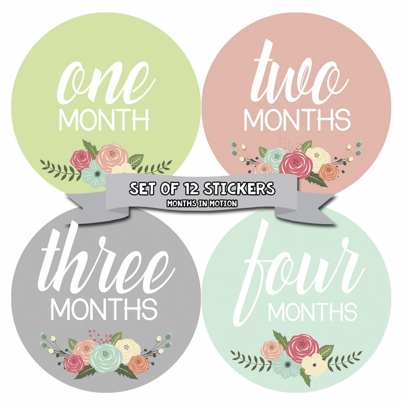 Months In Motion - Baby Month Stickers - Monthly Baby Sticker for Girls - Floral (1105)