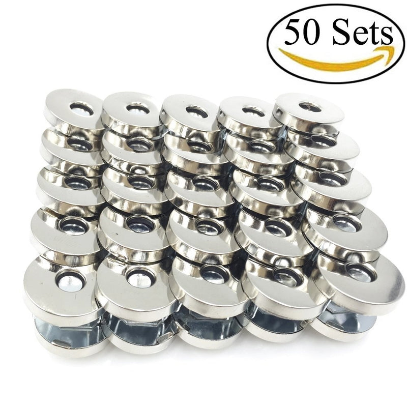 Mmei 50 Sets 18mm Silver Tone Magnetic Buttons Snap Clasps for Handbag Purses Bags Clothes Leather Sewing Craft DIY