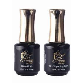 iGel Impeccable Soak Off Gel Polish Base Coat No-Wipe Top Coat Kit Set (15mL - 0.5 fl oz per bottle)