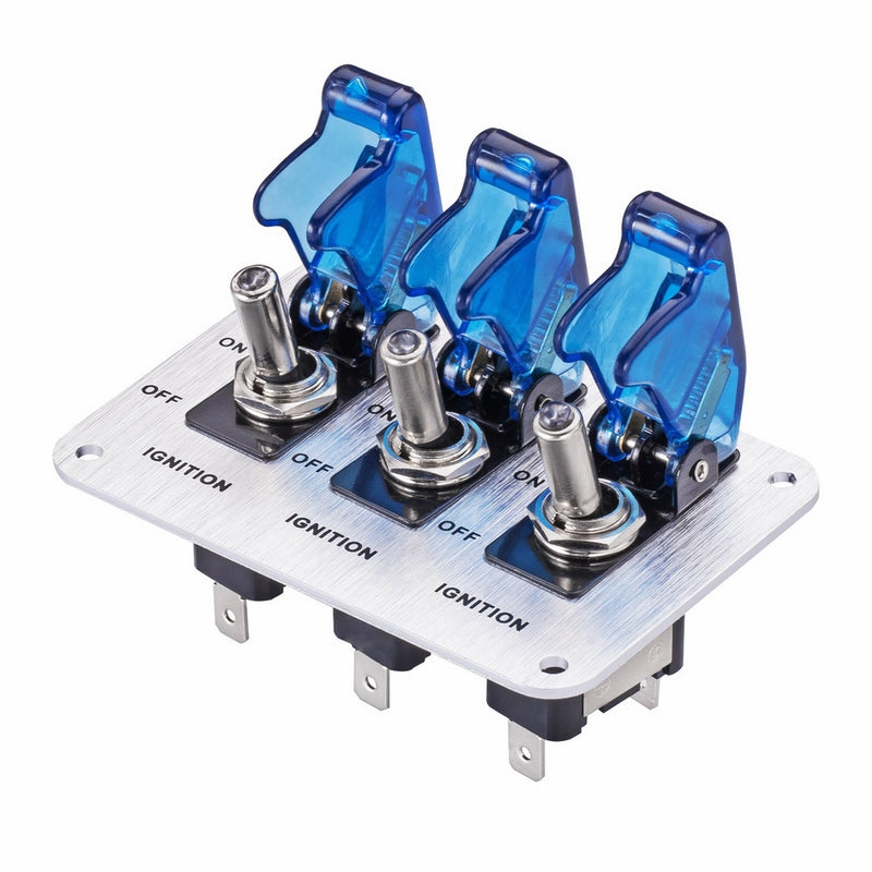 JIANFA Dc 12v Metal wire drawing face plate Car Toggle Switch with LED Indicator For For Racing Sport Competitive Car (Blue)