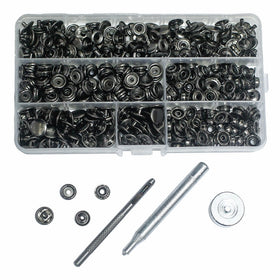 Inton 100 Sets - 12mm(1/2") Metal Line 24 Gunmetal Black Plated Steel Snaps Fastener Leather Rapid Rivet Button Sewing with Seting Tool (12mm, Gun black)