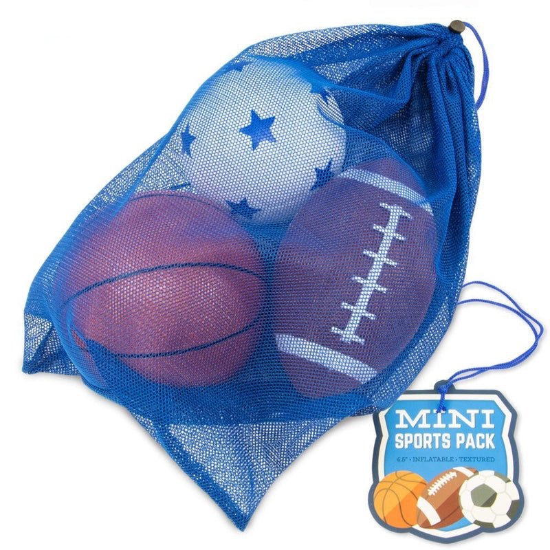 K-Roo Sports Mini Sports Pack: Inflatable Football, Soccer Ball, and Basketball in a Mini Mesh Coaches Bag