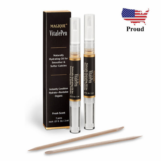 Cuticle Oil Pen & Cuticle Softener | Nail Oil for Brittle Nails Treatment | Strengthens Nails with Vitamins A & E | Eliminates Hangnails | 1 Box Includes 2 Pens - Magique VitalePen .14oz