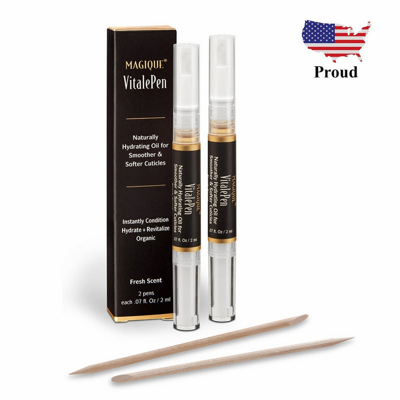 Cuticle Oil Pen & Cuticle Softener | Nail Oil for Brittle Nails Treatment | Strengthens Nails with Vitamins A & E | Eliminates Hangnails | 1 Box Includes 2 Pens - Magique VitalePen .14oz