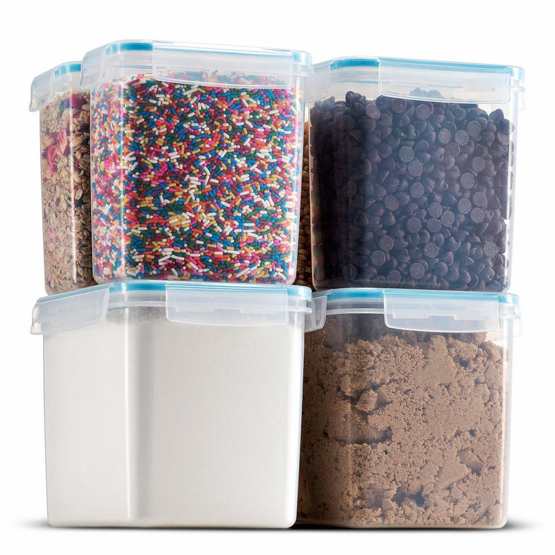 Komax Biokips Tall Large Food Storage Sugar, Flour bakeware Containers (set of 6) - Airtight, Leakproof With Locking Lids - BPA Free Plastic - Microwave, Freezer and Dishwasher Safe