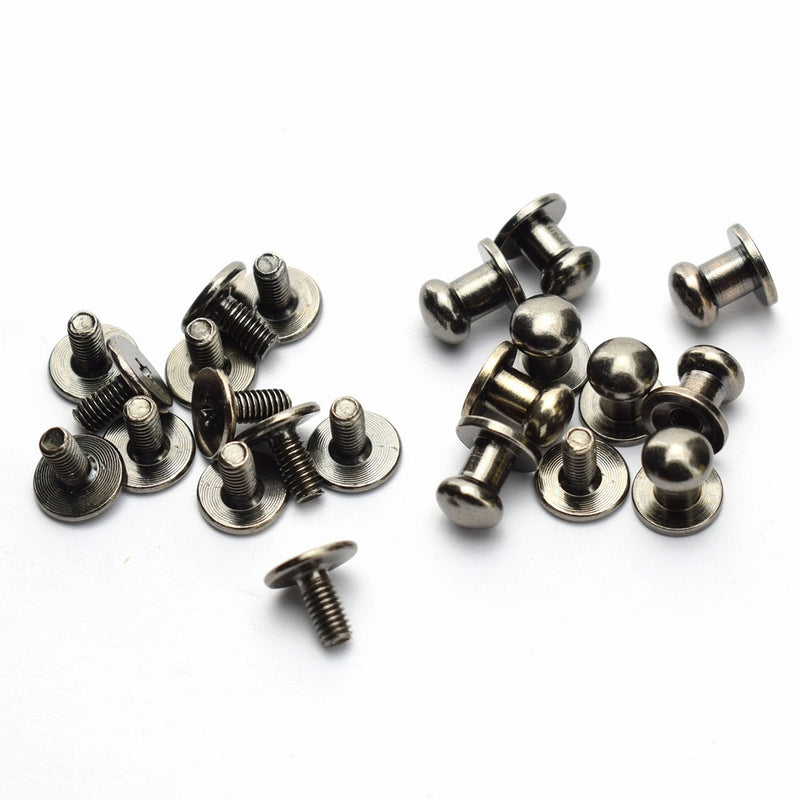 LQ Industrial 30 Pack Black Round Phillips Head Button Stud Screws 6x8x8mm Chicago Screws Nail Rivet For DIY Leather Craft