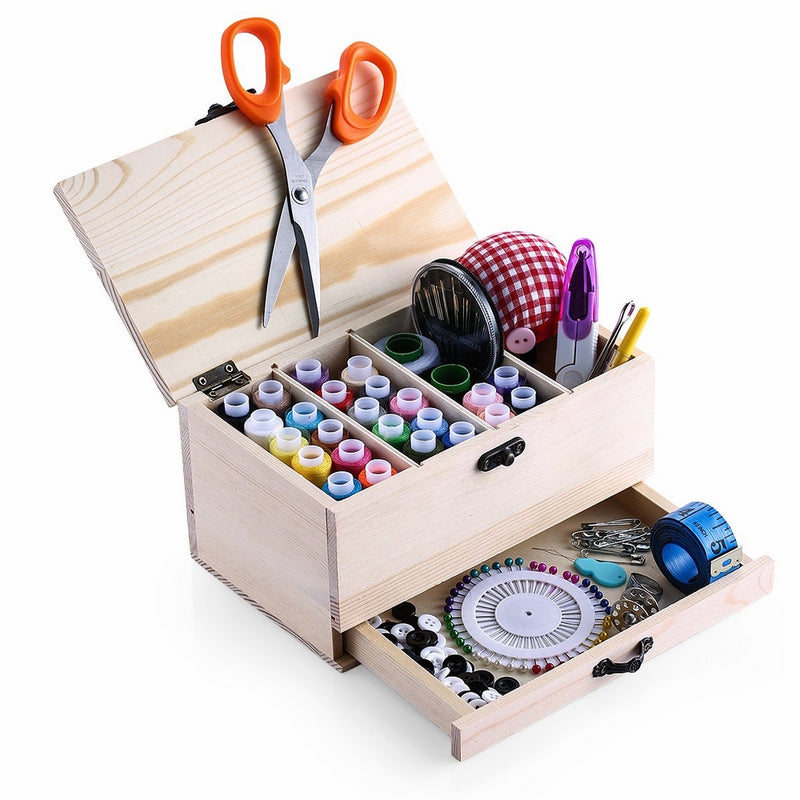 Wooden Sewing Basket Sewing Box Sewing Accessories Kit Good for Adults/Kids/Girls/Beginner/professional