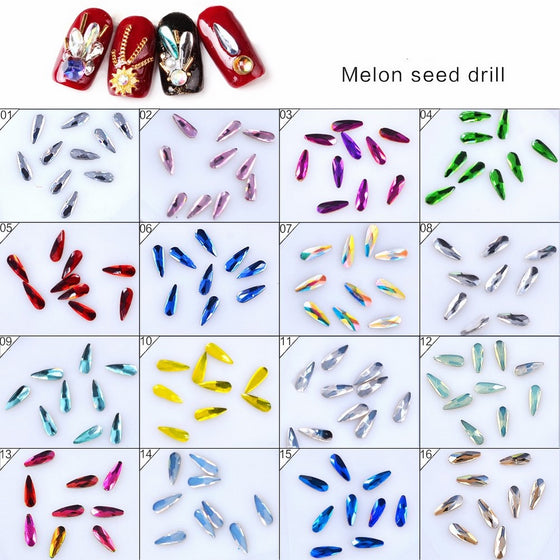 MEILINDS Nail Art 3D Diy Tear Drop Rhinestones Mixed Color Waterdrop Diamond Crystal Glitter Accessories 100