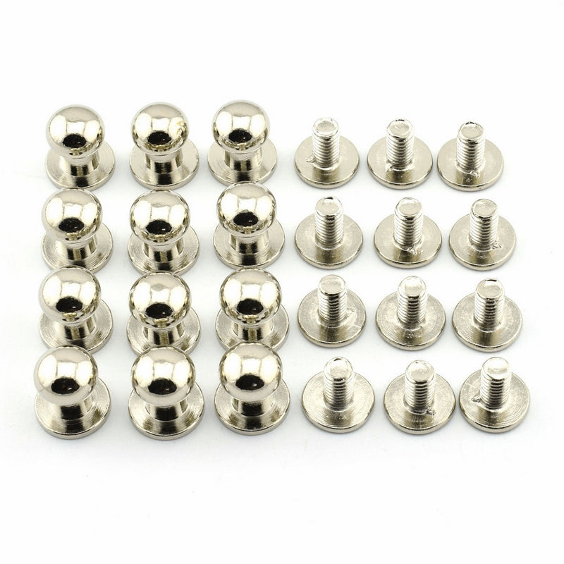 LQ Industrial 12 Sets 8x10x10mm Silver Chicago Screws Round Head Button Stud Slotted Screws Nail Rivet For DIY Leather Craft