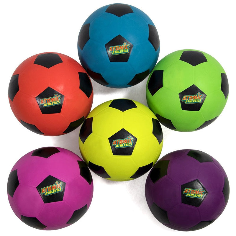 Atomic Athletics 6 Pack of Neon Rubber Playground Soccer Balls - Regulation Size 5, 8.5" Balls with Air Pump and Mesh Storage Bag by K-Roo Sports