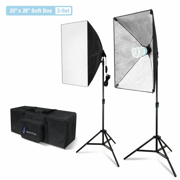 Julius Studio 20 x 28 Inch Soft Box with Bulb Socket Lighting Kit, 800W Output Softbox Light for Video Camera Photography, Photo Portrait Studio, Photo Lighting Diffuser, JSAG344V2