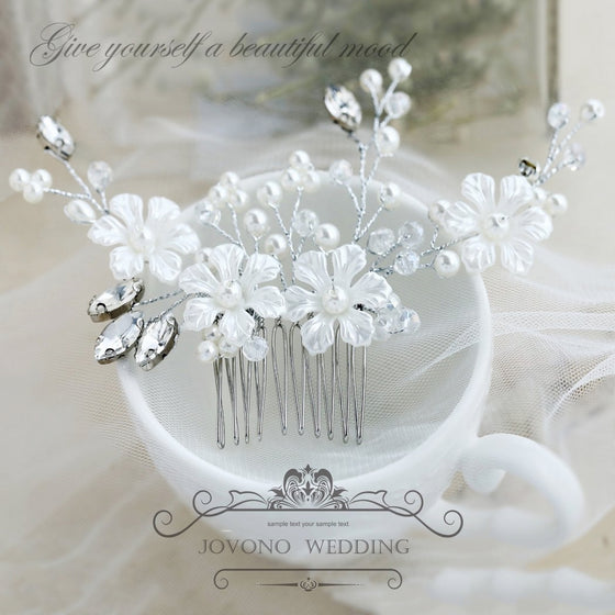 Jovono Wedding Hair Comb Bridal Headpieces with Flower and Beaded for Women and Girls