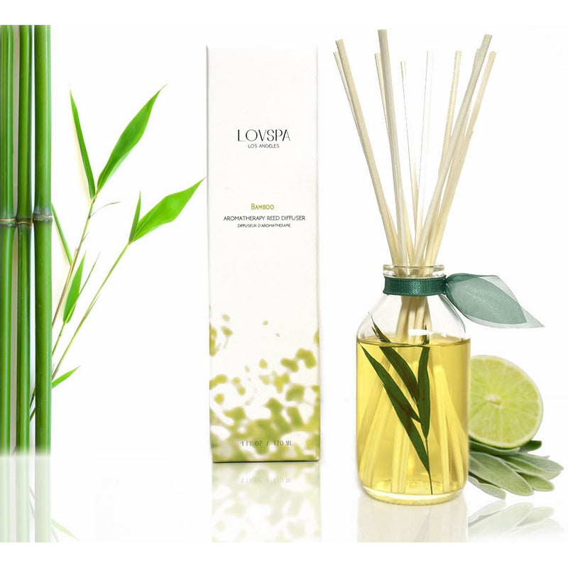 LOVSPA BAMBOO CITRUS Essential Oil Reed Diffuser Set Zesty White Lime & Crisp Bamboo | Tart Citrus Scent for the Kitchen or Bathroom | Makes a Great Gift for New Homeowners