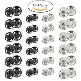 Kenkio 120 Sets Sew-on Snap Buttons Metal Snaps Fasteners Press Studs Buttons for sewing , 8 mm and 10 mm,black and silver