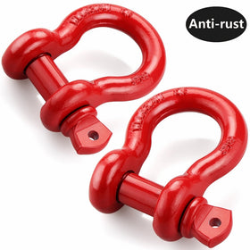 Shackles 3/4" (2 PACK) LIBERRWAY D ring Shackle Rugged Unbreakable 28.5 Ton (57,000 Lbs) Maximum Break Strength with 7/8'' Pin Bow Screw Heavy Duty D Ring for Jeep Vehicle Recovery, Red