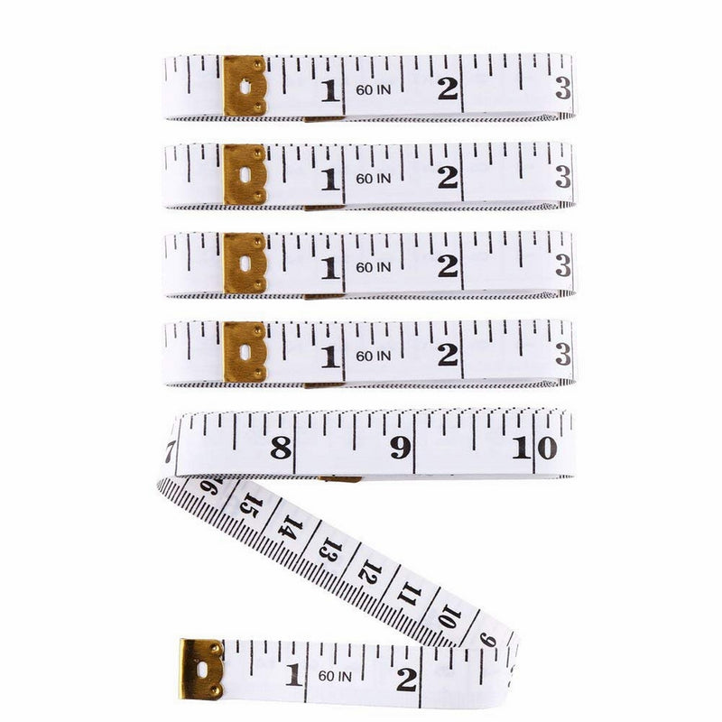 LOKIPA White Tape Measure 60inch/150cm Body Cloth Measurement Tailor Sewing Crafter Vinyl Ruler, Pack of 5
