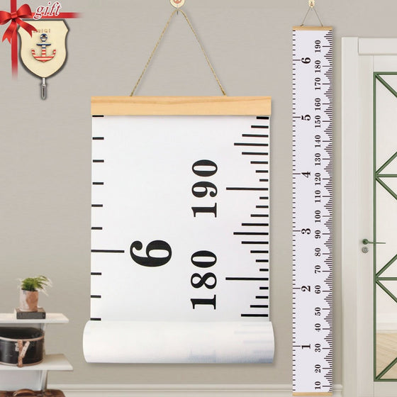 Baby Height Growth Chart Ruler KINBON Kids Roll-up Canvas Height Chart Removable Wall Hanging Measurement Chart Wall Decor with Wood Frame for Kids Nursery Room (79'' X 7.9'')