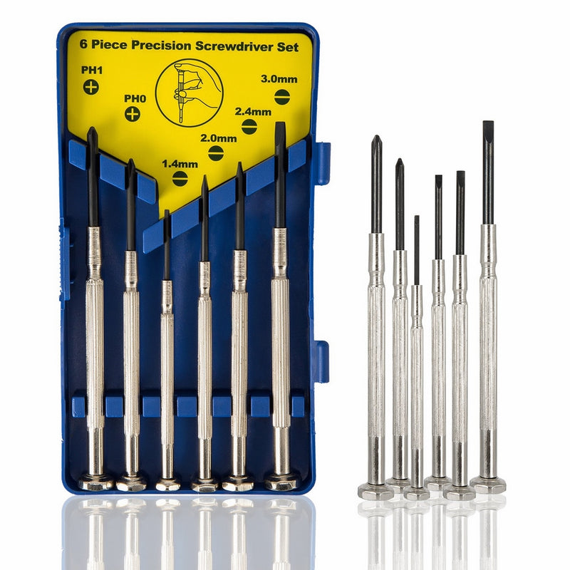 6Pcs Precision Screwdriver Set with Case, 6 Different Size Flathead and Cross Screwdrivers, Mini Screwdriver Bit for Watch Repair, Jewelry Repair, glasses Repair, Electronics Repair and More