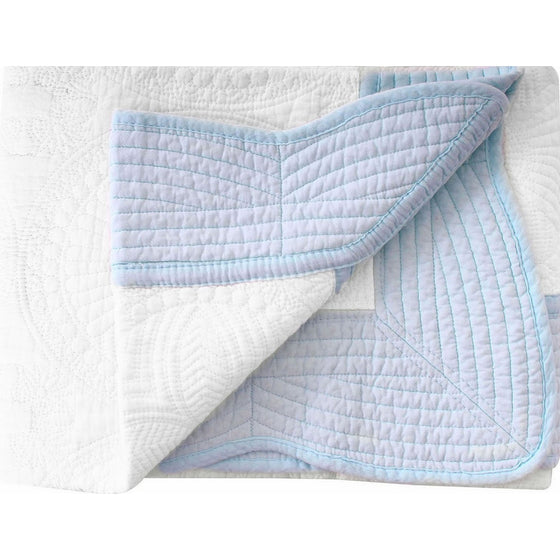 Lullaby Toddler Blankets Lightweight Embossed Cotton Baby Quilt White-Blue