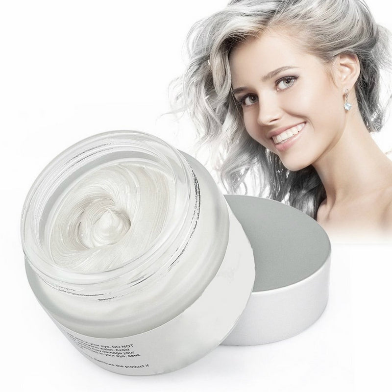 Mofajang Hair Wax Dye Styling Cream Mud, Natural Hairstyle Color Pomade, Washable Temporary (White)