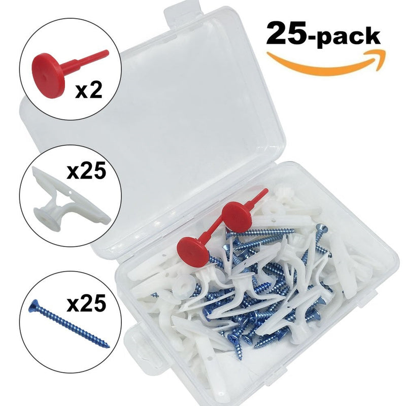 KIRIN Drywall Anchors with Stainless Steel Screws Heavy Duty Hollow Wall Anchor Screws for Sheetrock Plywood - 25 Sets