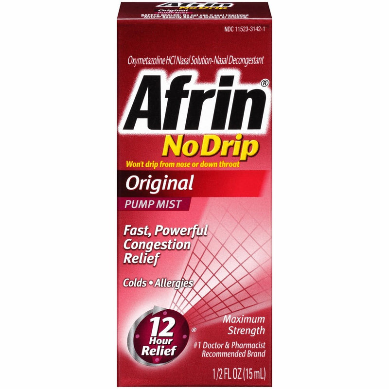 Afrin 12 Hour Nasal Decongestant Pump Mist, No Drip - .5 fl oz