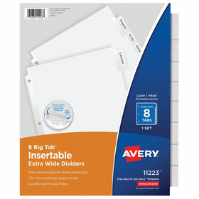 Avery Big Tab Insertable Extra Wide Dividers, 8 Clear Tabs, 1 Set (11223)