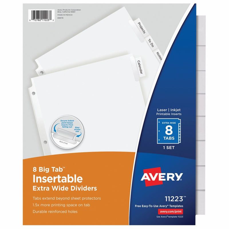 Avery Big Tab Insertable Extra Wide Dividers, 8 Clear Tabs, 1 Set (11223)