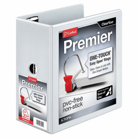 Cardinal Premier Easy Open 3-Ring Binder, 5", ONE-TOUCH Easy Open Locking Slant-D Rings, 1,050-Sheet Capacity, ClearVue Cover, White (10350CB)