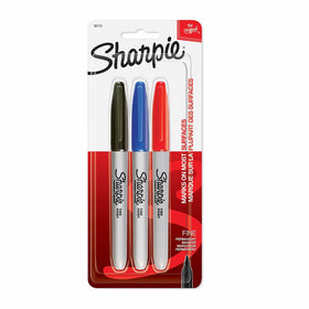 Sharpie 30173PP Permanent Markers, Fine Point, Assorted Colors, 1 Blister of 3 Markers, 3 Markers Total