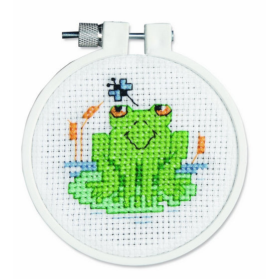 Janlynn 21-0985 Round Kid Stitch Soggy Froggy Mini Counted Cross Stitch Kit, 3-Inch