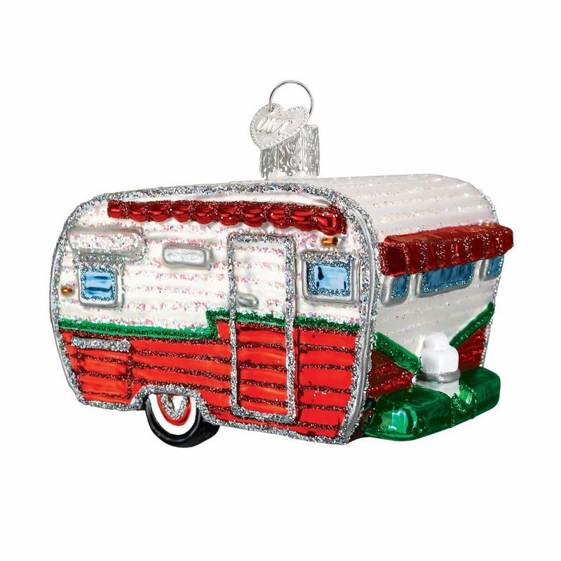 Old World Christmas Travel Trailer Glass Blown Ornament