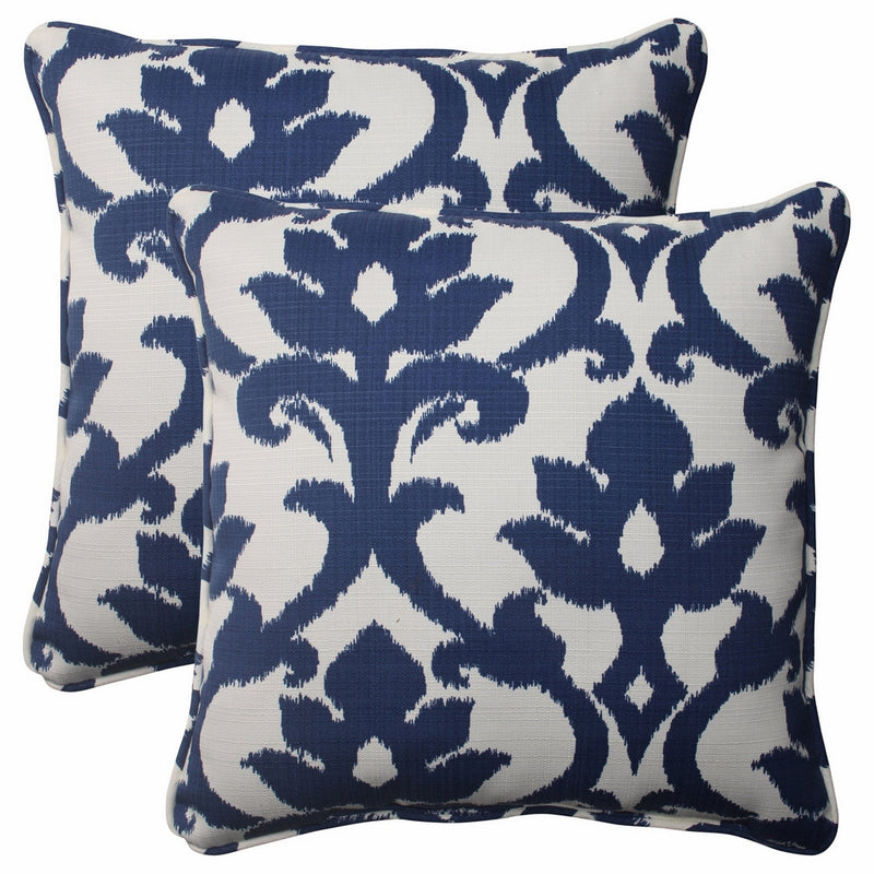 Pillow Perfect Indoor/Outdoor Bosco Corded Throw Pillow, 18.5-Inch, Navy, Set of 2