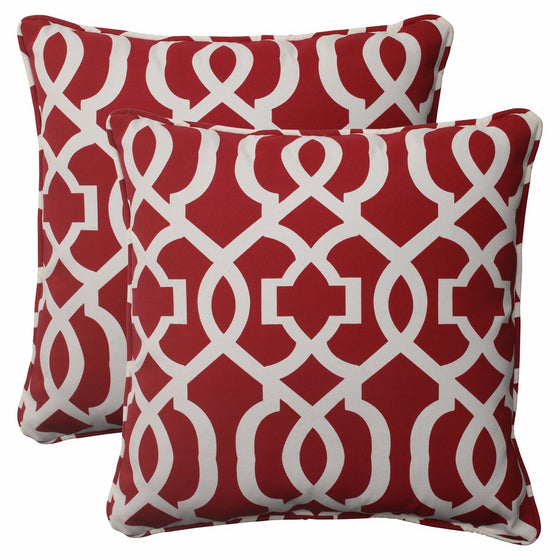 Pillow Perfect Indoor/Outdoor New Geo Corded Throw Pillow, 18.5-Inch, Red, Set of 2
