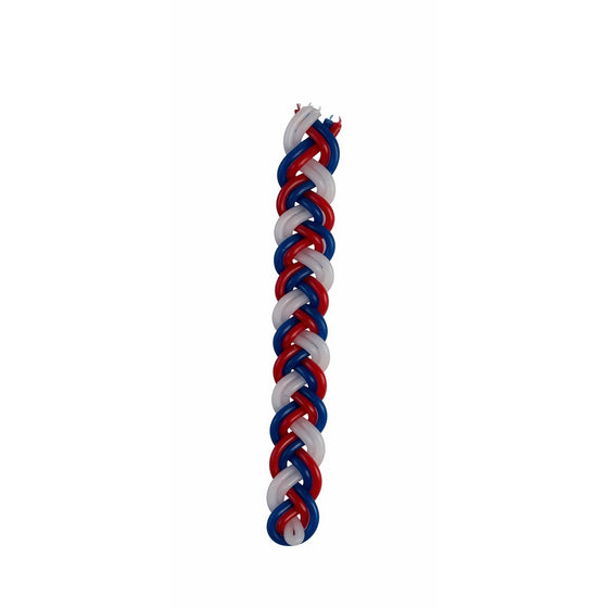 Braided Havdalah Candle - Flat Red, Blue and White Paraffin Wax - Shabbat Judaica Gift - By Ner Mitzvah