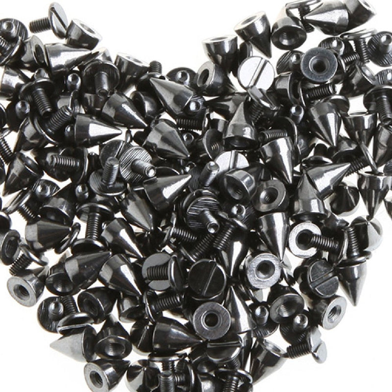 RUBYCA 100 sets 9MM Black Gunmetal Color Bullet Cone Spike Stud Metal Screw Back DIY Leather-craft