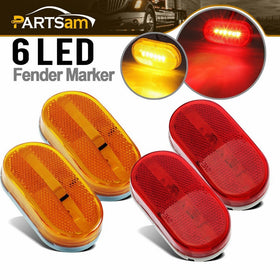 Partsam 4x LED Front Rear Side Marker Light Indicator for Boats Truck Trailer Amber & Red