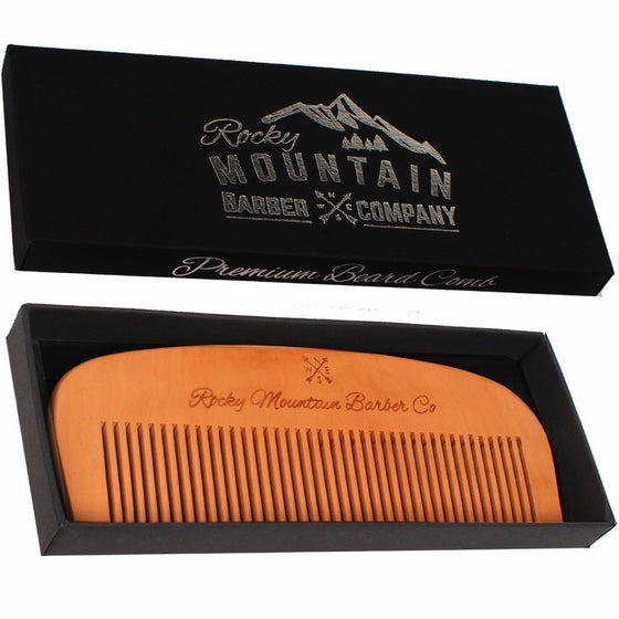 Hair Comb - Wood with Anti-Static & No Snag Handmade Brush for Beard, Head Hair, Mustache with Design in Gift Box by Rocky Mountain